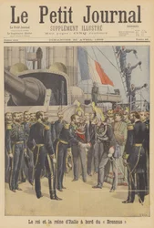 Der König und die Königin von Italien an Bord des französischen Schlachtschiffs Brennus